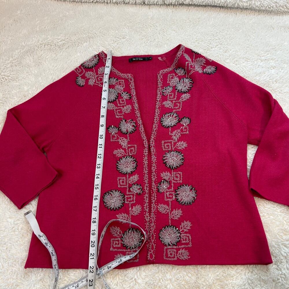 NIC+ZOE Women Pink Embellish Cardigan SzL Silk Blend Feminine Chic Glam Grandma - Picture 4 of 6